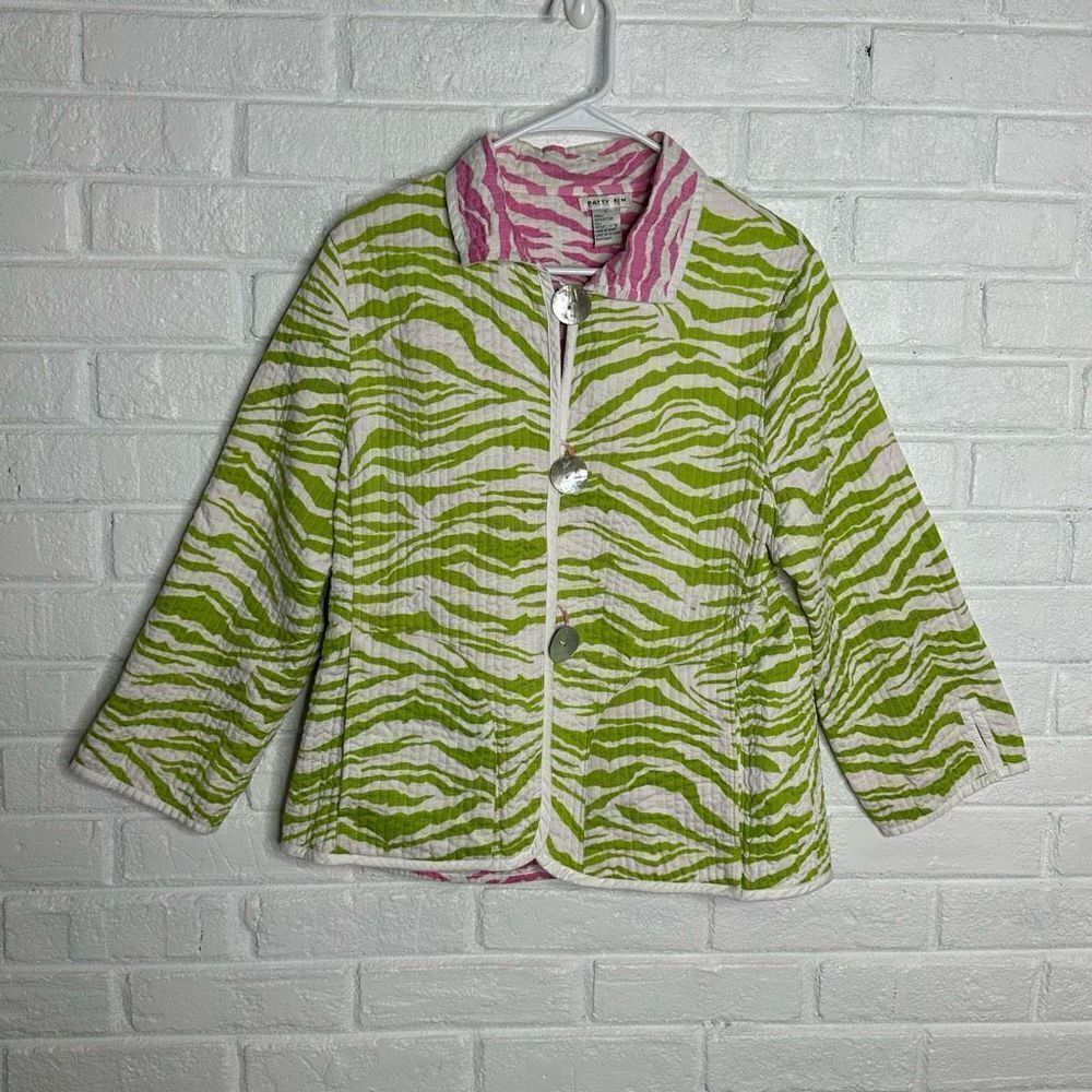 Patty Kim Quilted Zebra Jacket Neon Green Pink size Large